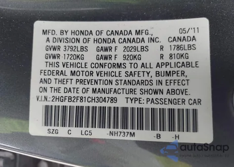 2012 Honda Civic Ex from USA, damaged, VIN 2HGFB2F81CH304789